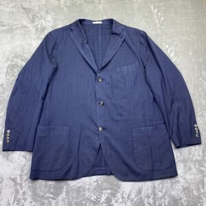 BOGLIOLI 50 K Jacket‎ Milano Blue Herringbone Linen Blazer Jacket Men Sz 48R